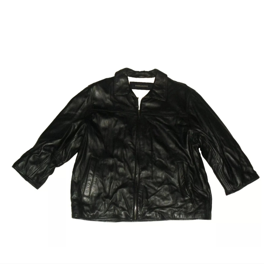 Dockers Leather $250 Genuine Black Leather Mens Zip Jacket sz. XL New